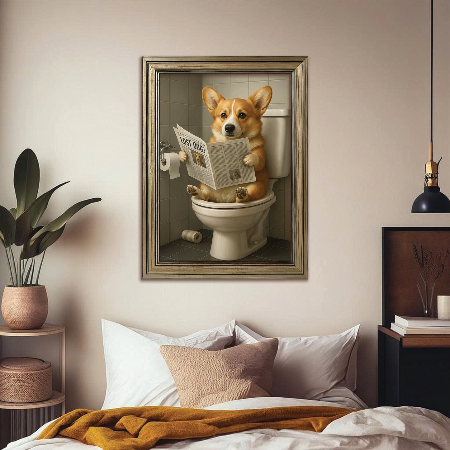 Custom Photo Bathroom Dog Canvas Framed Wall Art Gift For Dog Lovers