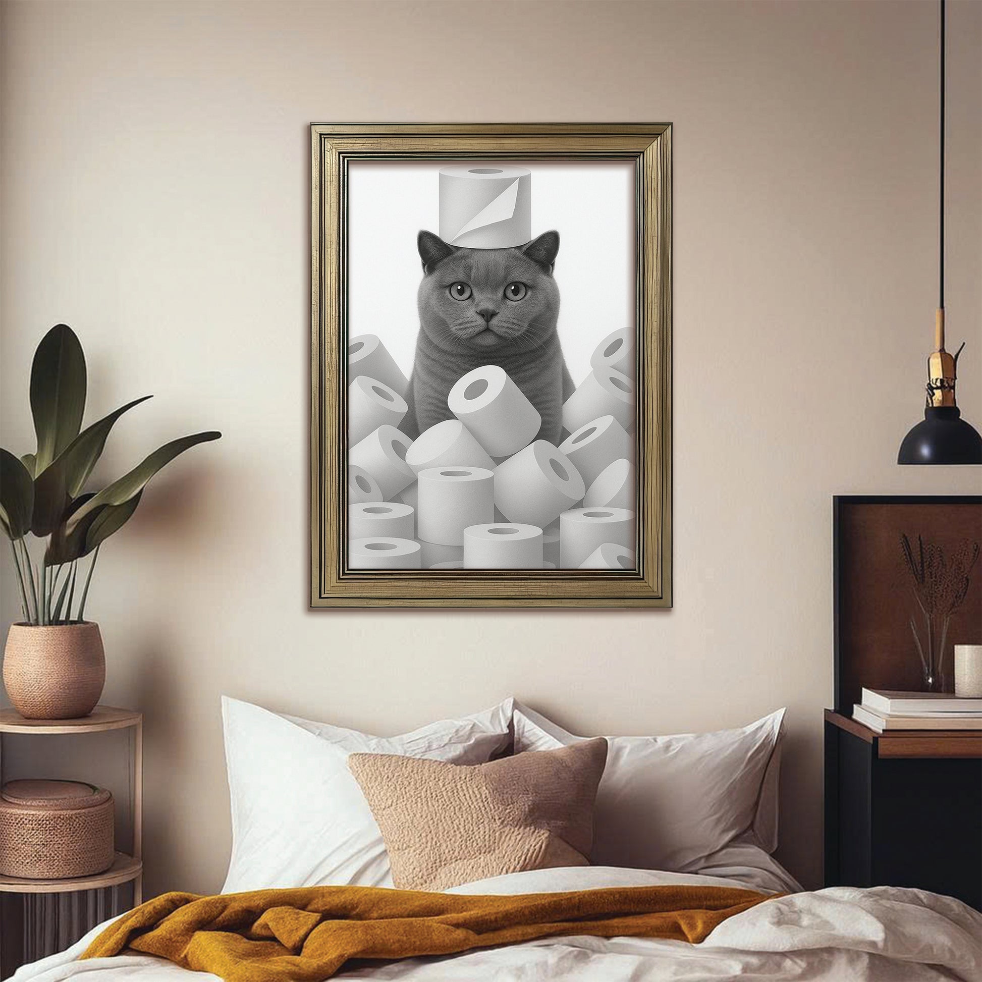 Custom Photo Cat Bathroom Canvas Framed Wall Art