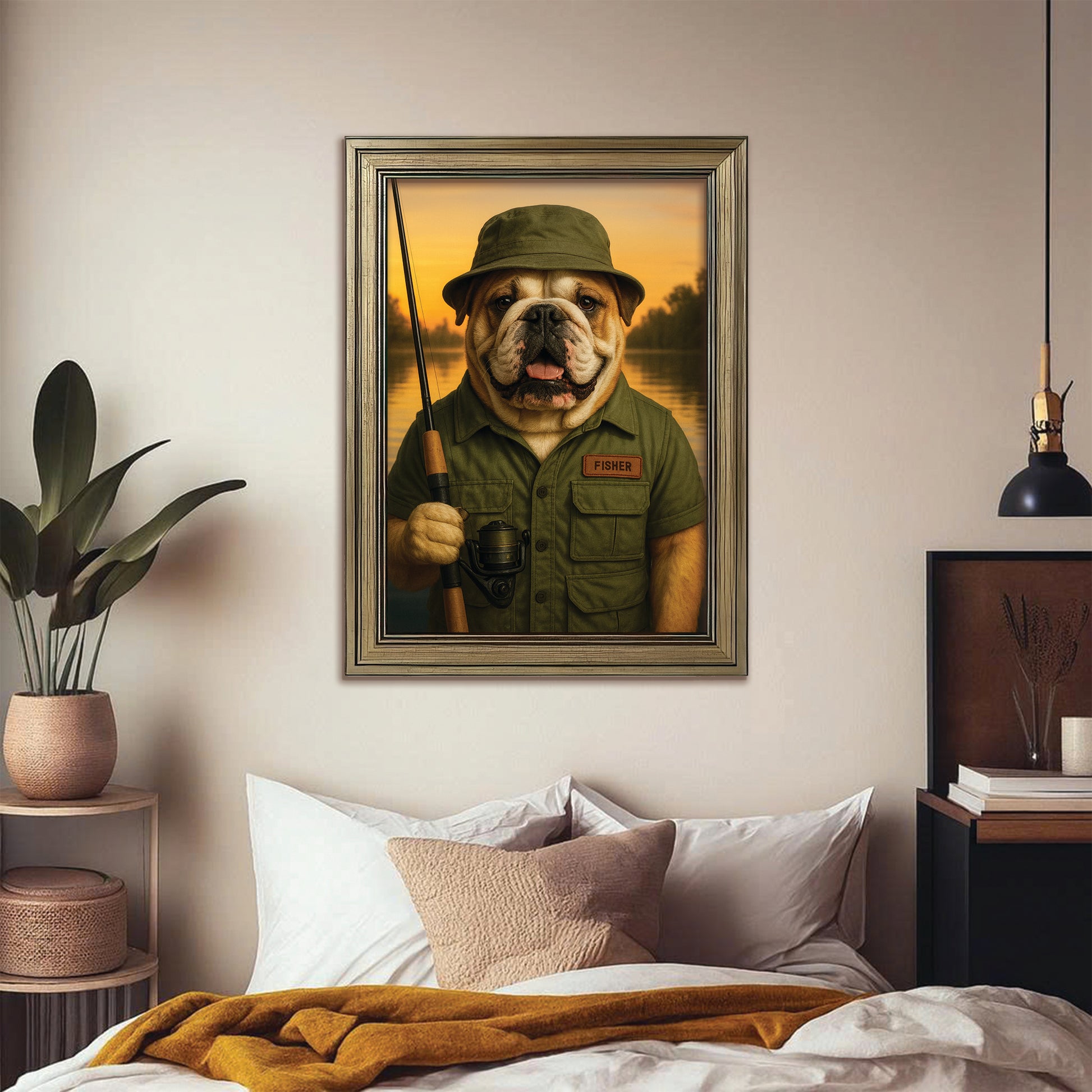 Custom Photo Fisher Dog Canvas Framed Wall Art Gift For Dog Lovers