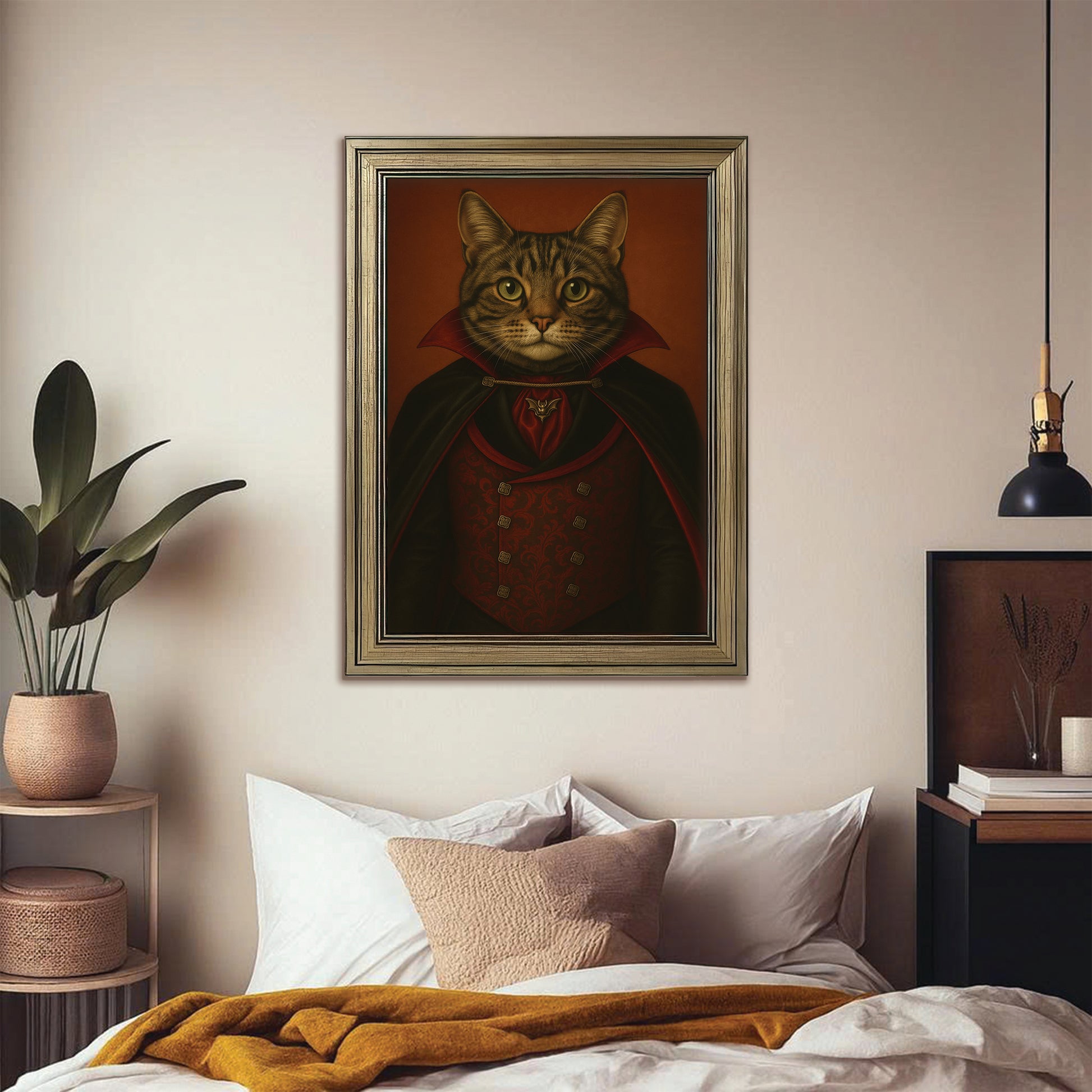 Custom Photo Vampire Cat Canvas Framed Wall Art Gift For Cat Lovers