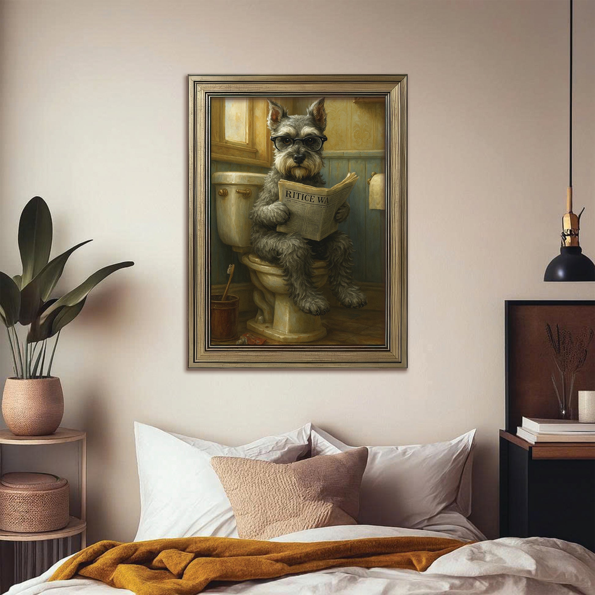 Custom Photo Dog In Bathroom Canvas Framed Wall Art Gift For Dog Lovers