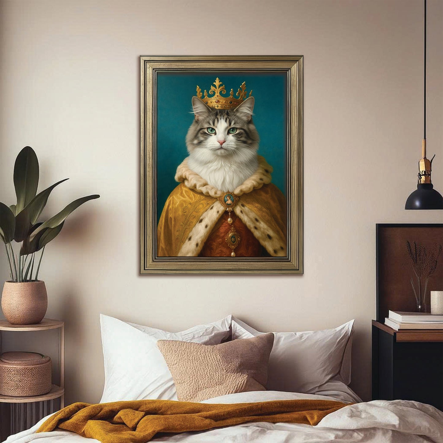Custom Photo King Royal Cat Canvas Framed Wall Art Gift For Cat Lovers