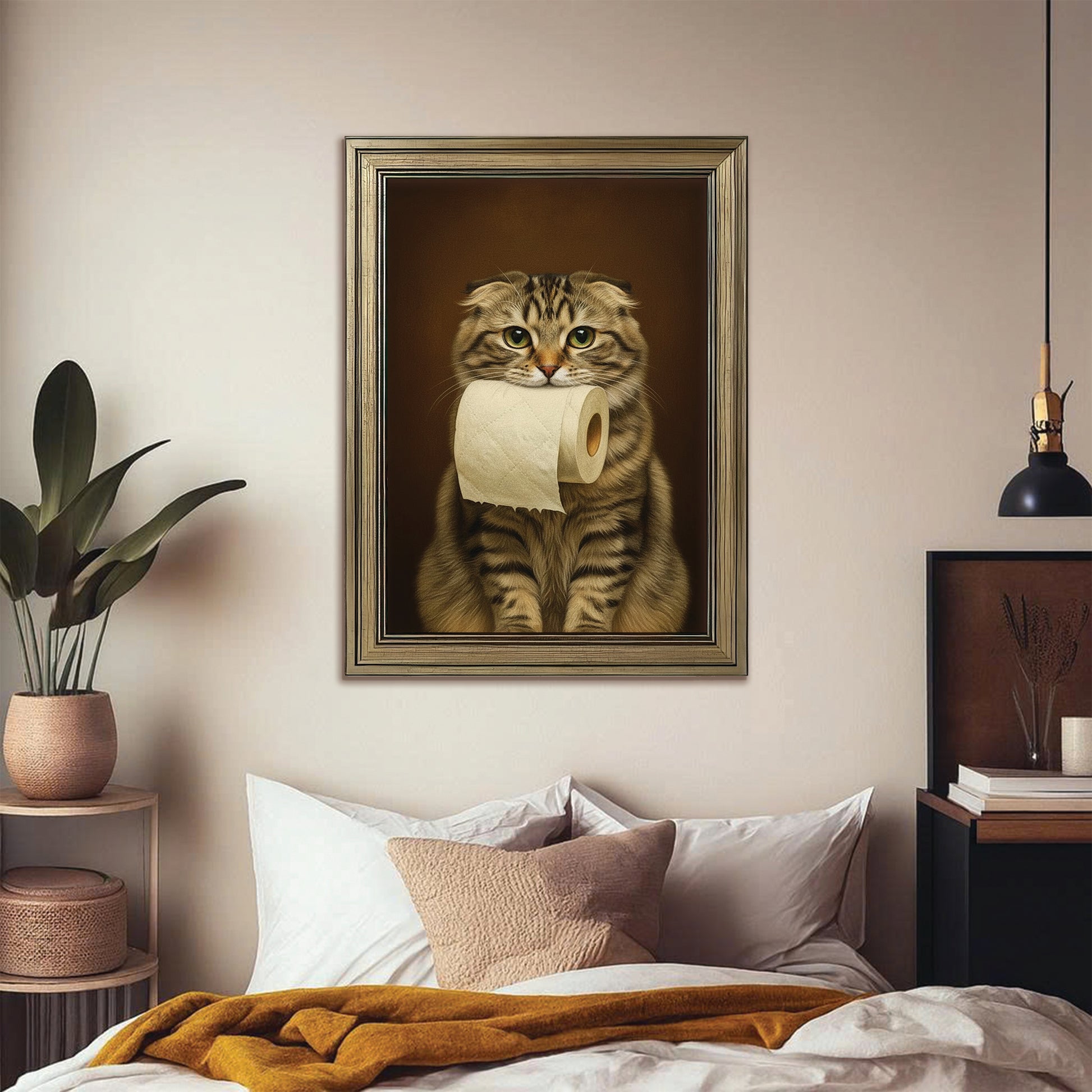 Custom Photo Cat Bathroom Style 18 Canvas Framed Wall Art Gift For Cat Lovers