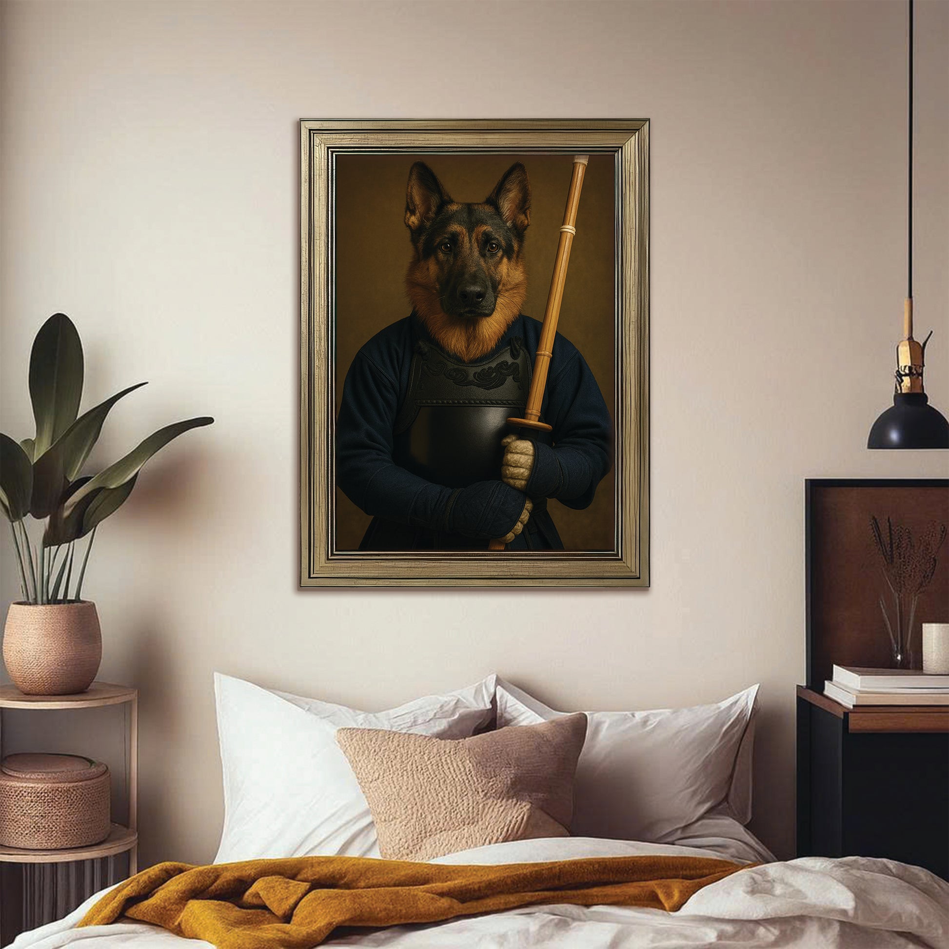 Custom Photo Kendo Dog Canvas Framed Wall Art Gift For Dog Lovers