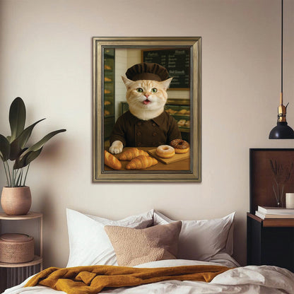 Custom Photo Baker Corgi Cat Canvas Framed Wall Art Gift For Cat Lovers