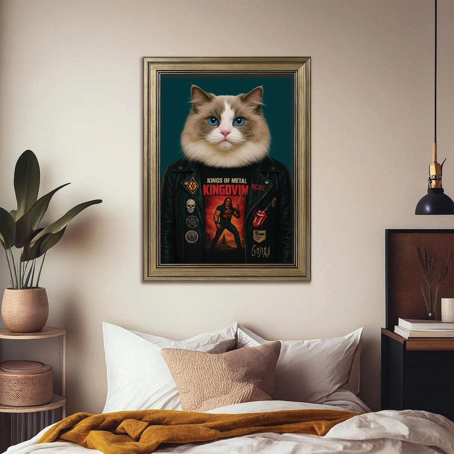 Custom Photo Cat Rock n Roll Canvas Framed Wall Art