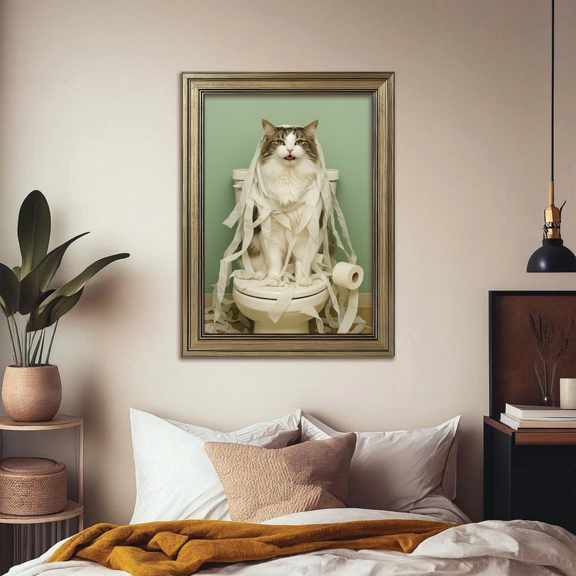 Custom Photo Cat Bathroom Style 26 Canvas Framed Wall Art Gift For Cat Lovers