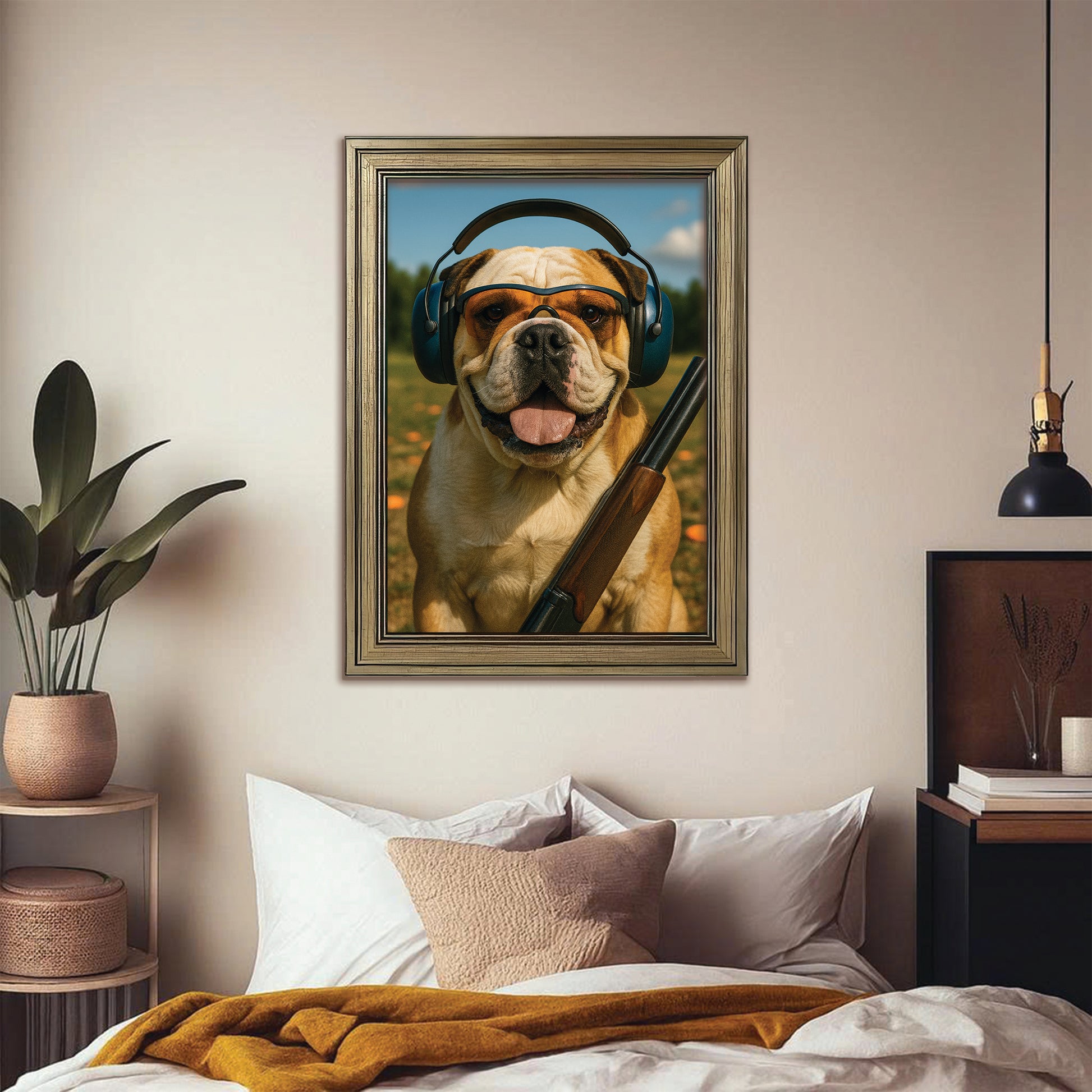 Custom Photo Clay Shooter Dog Canvas Framed Wall Art Gift For Dog Lovers