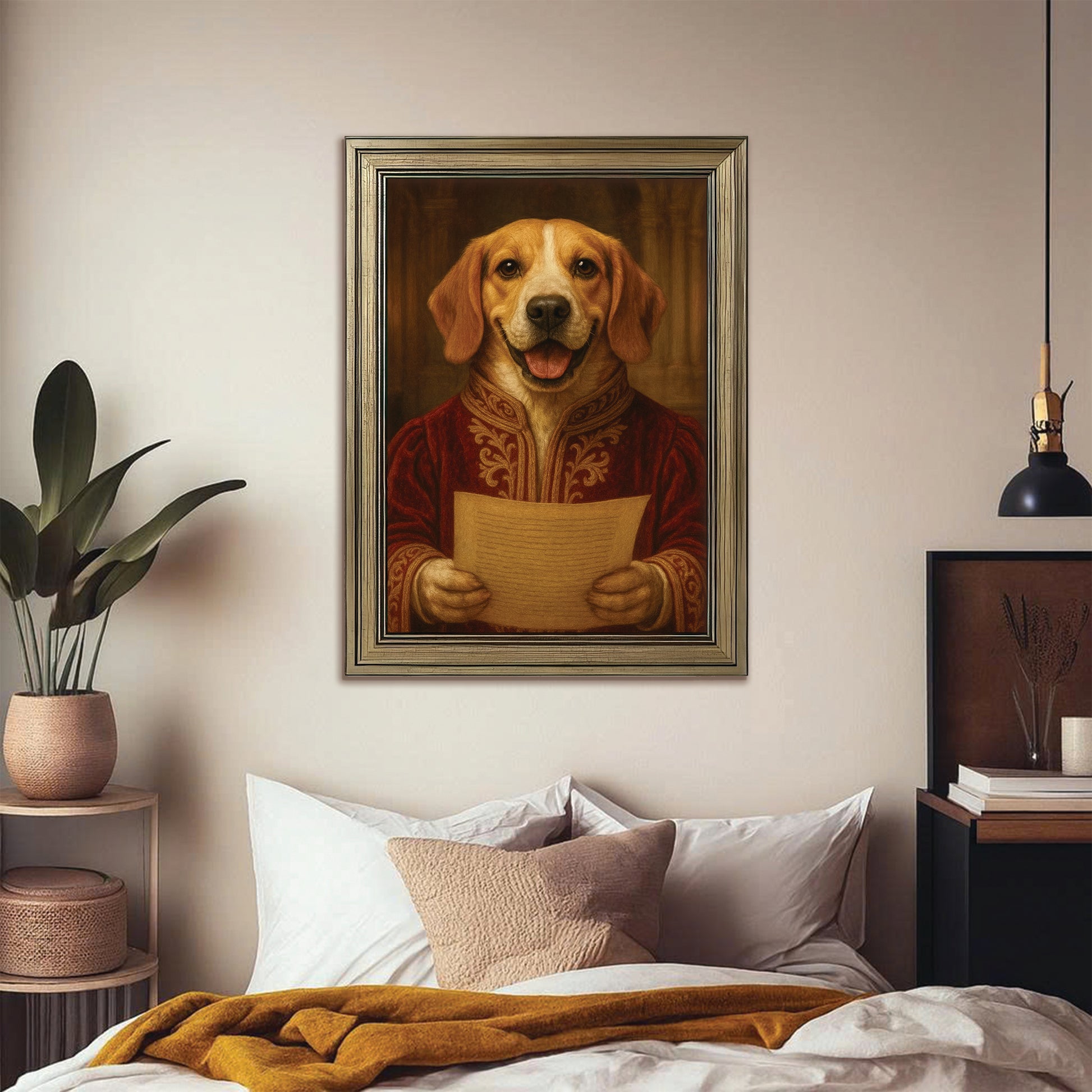 Custom Photo Dog Royal Style 06 Canvas Framed Wall Art Gift For Dog Lovers