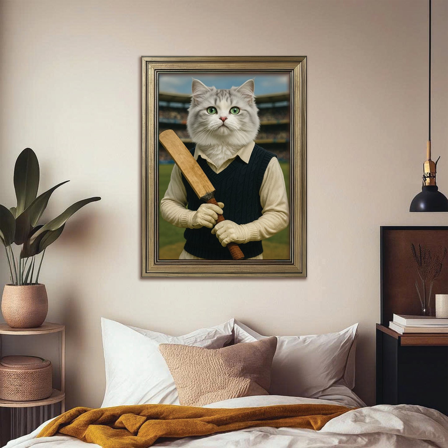 Custom Photo Cricket Cat Canvas Framed Wall Art Gift For Cat Lovers
