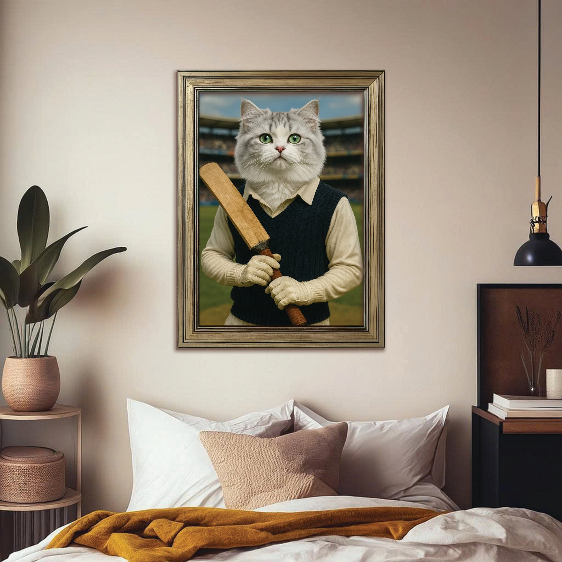 Custom Photo Cricket Cat Canvas Framed Wall Art Gift For Cat Lovers