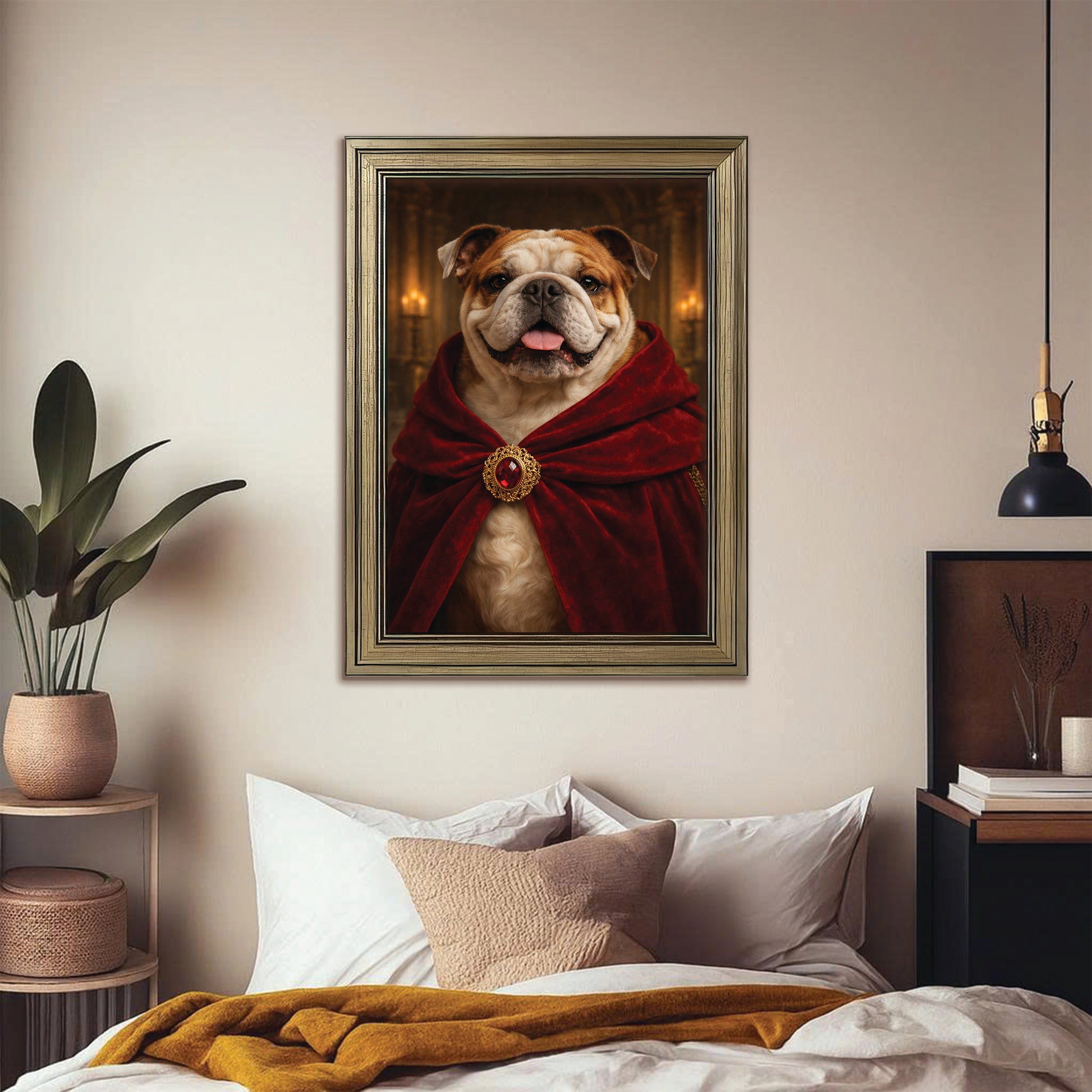 Custom Photo King Royal Dog Canvas Framed Wall Art Gift For Dog Lover