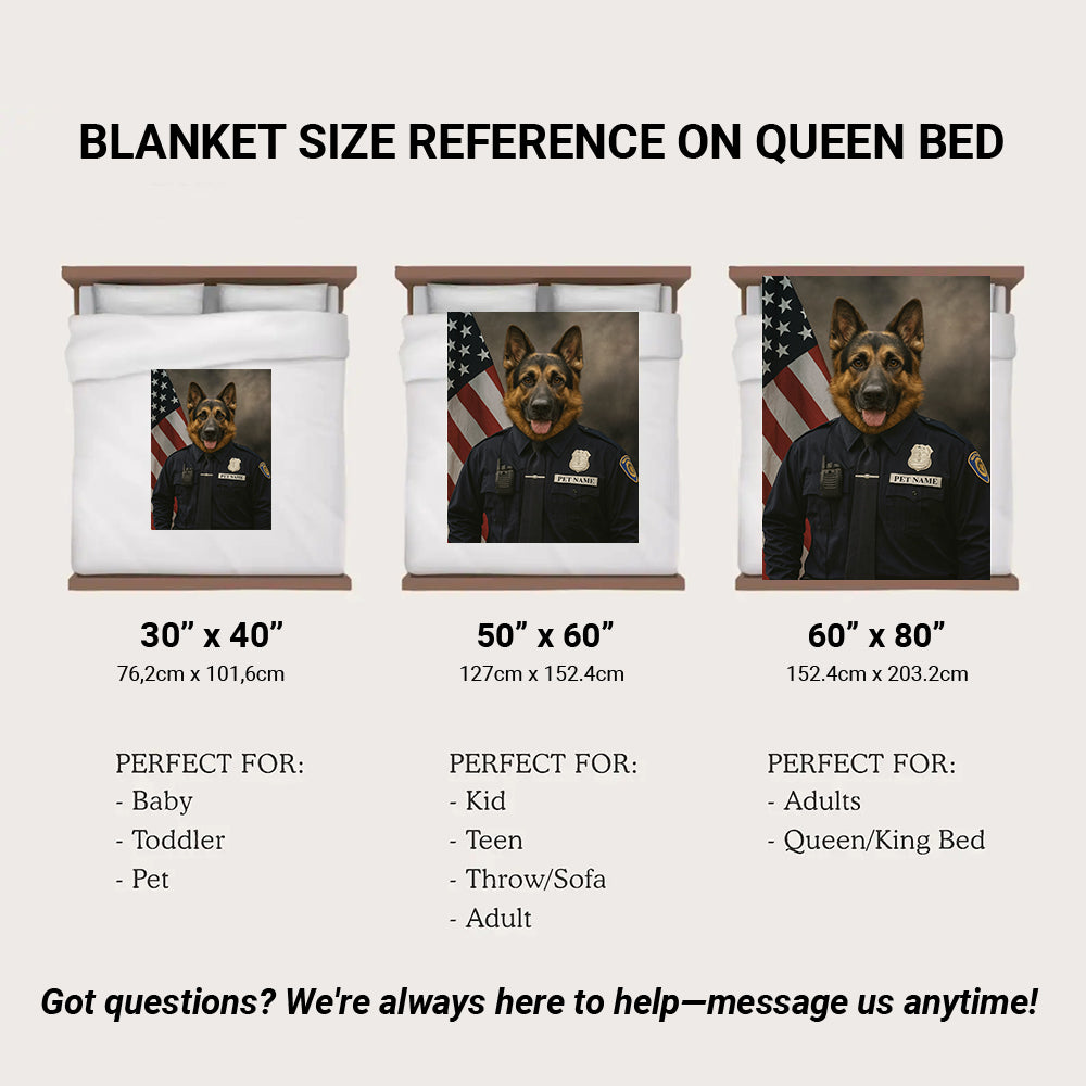 Custom Dog Photo Policeman Blanket For Dog Lover