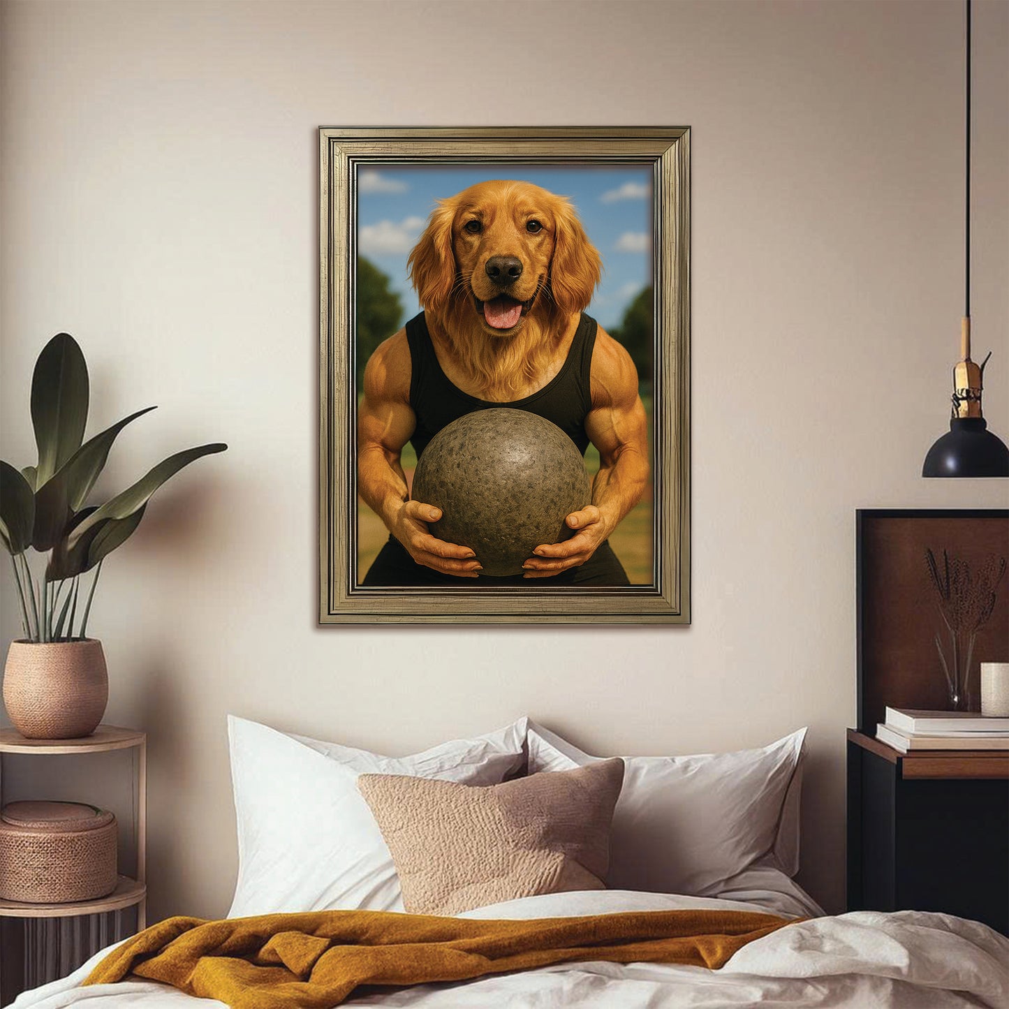 Custom Photo Strongman Dog Canvas Framed Wall Art Gift For Dog Lovers
