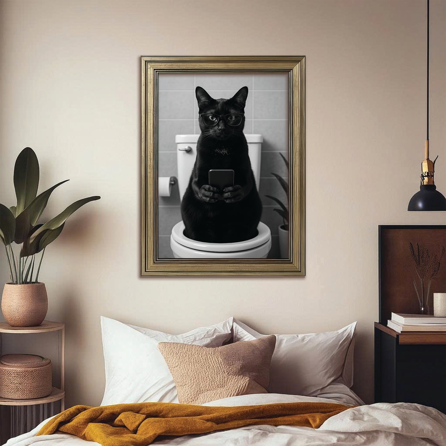 Custom Photo Cat Bathroom Style 14 Canvas Framed Wall Art Gift For Cat Lovers