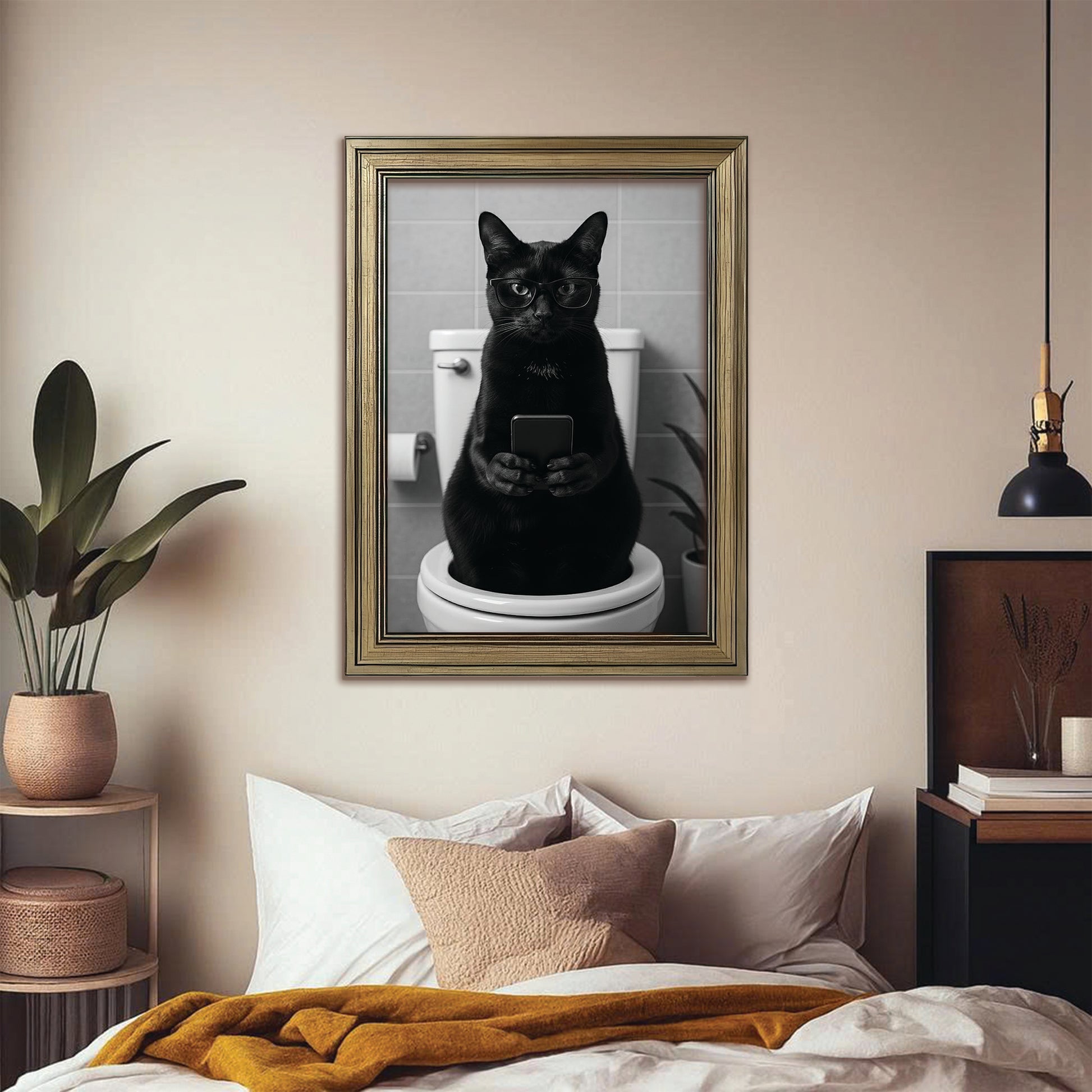 Custom Photo Cat Bathroom Style 14 Canvas Framed Wall Art Gift For Cat Lovers