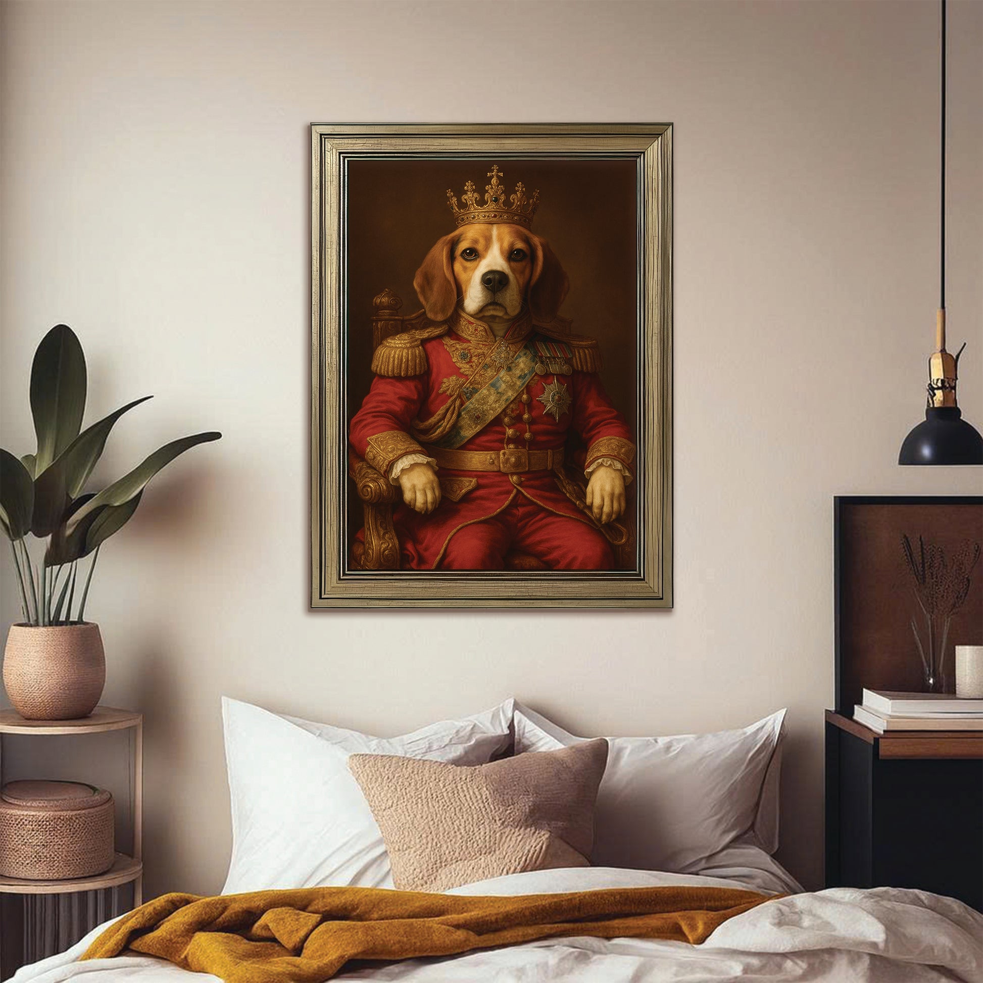 Custom Photo King Dog With Crown Royal Canvas Framed Wall Art Gift For Dog Lovers