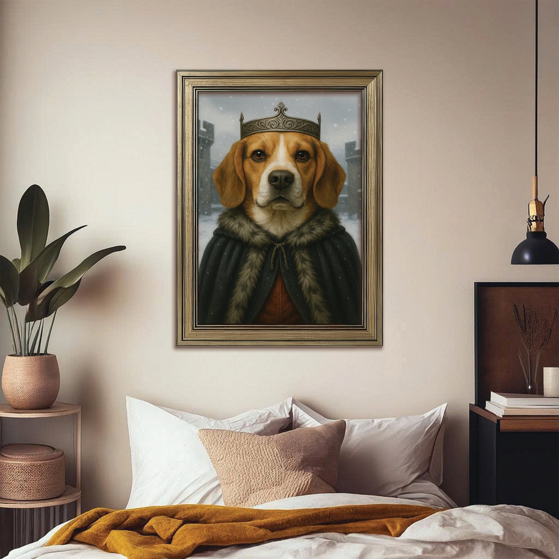 Custom Photo Winter King Royal Dog Canvas Framed Wall Art Gift For Dog Lovers