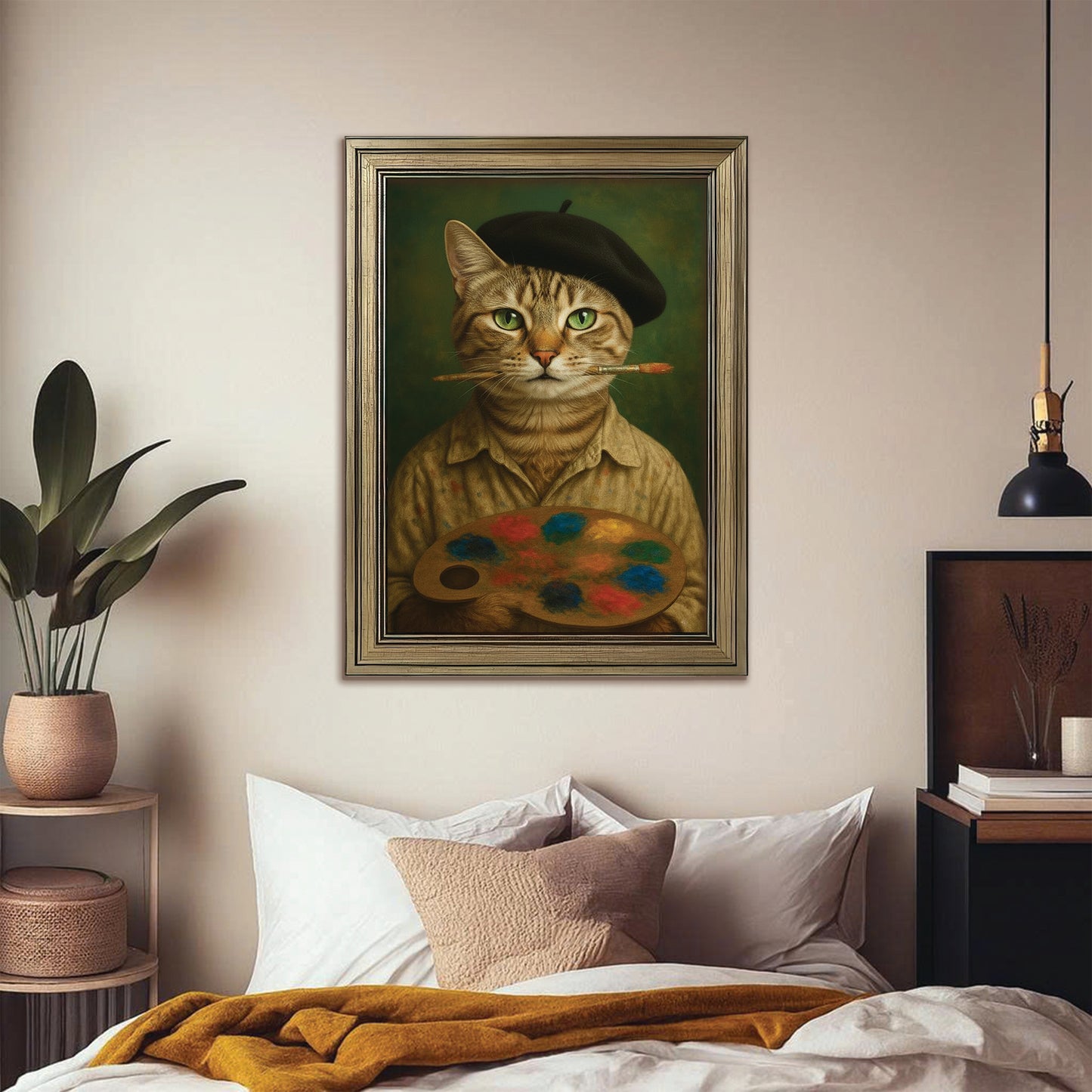 Custom Photo Artist Cat Canvas Framed Wall Art Gift For Cat Lovers