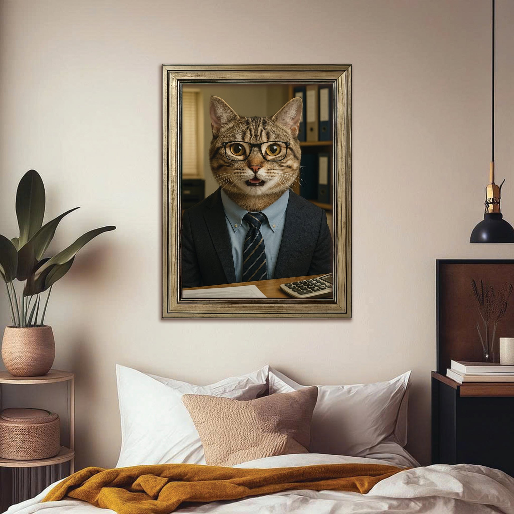 Custom Photo Accountant Cat Canvas Framed Wall Art Gift For Cat Lovers