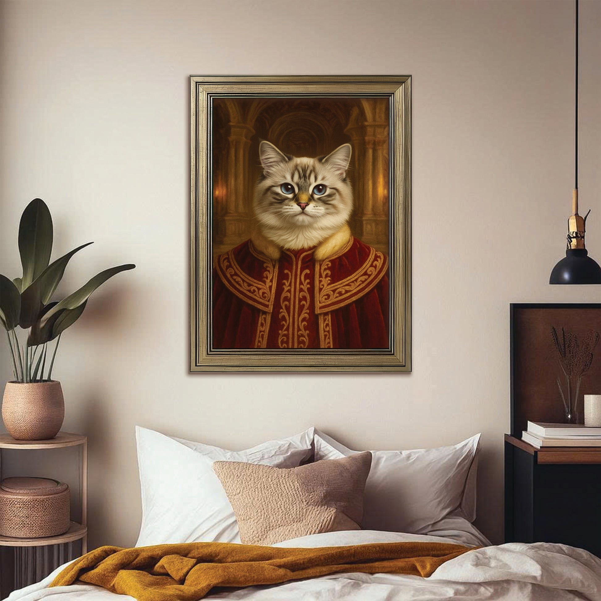 Custom Photo King Royal Cat Style 01 Canvas Framed Wall Art Gift For Cat Lovers
