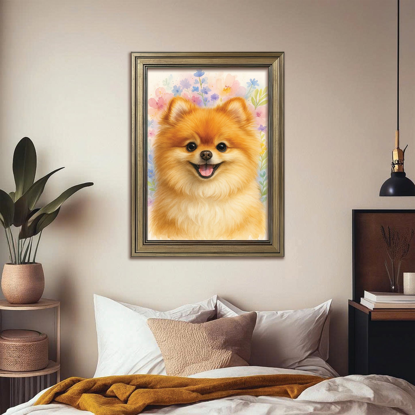 Custom Photo Dog Floral Watercolor Art