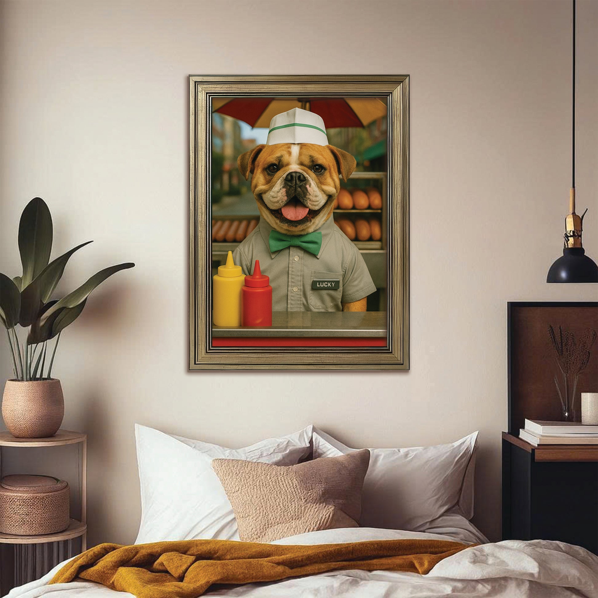 Custom Photo Hot Dog Canvas Framed Wall Art Gift For Dog Lovers