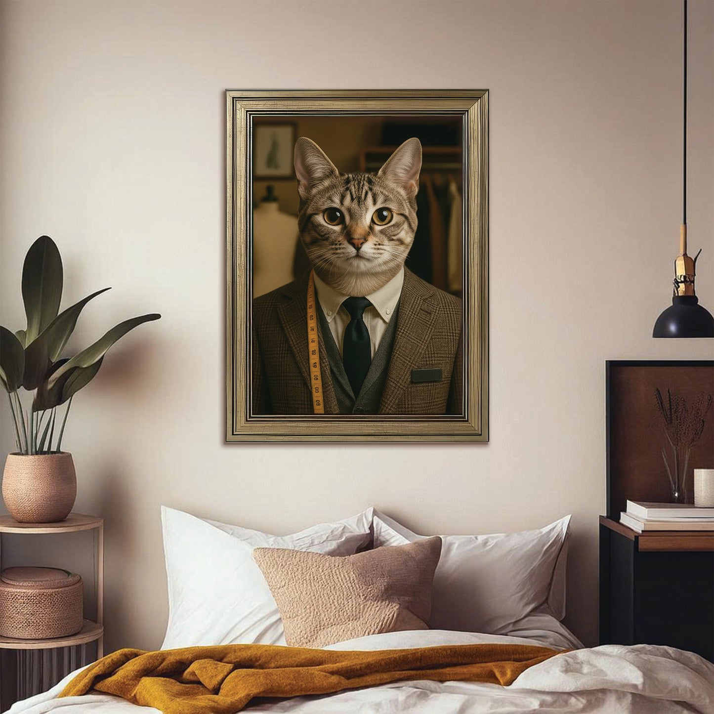 Custom Photo Tailor Cat Canvas Framed Wall Art Gift For Cat Lovers