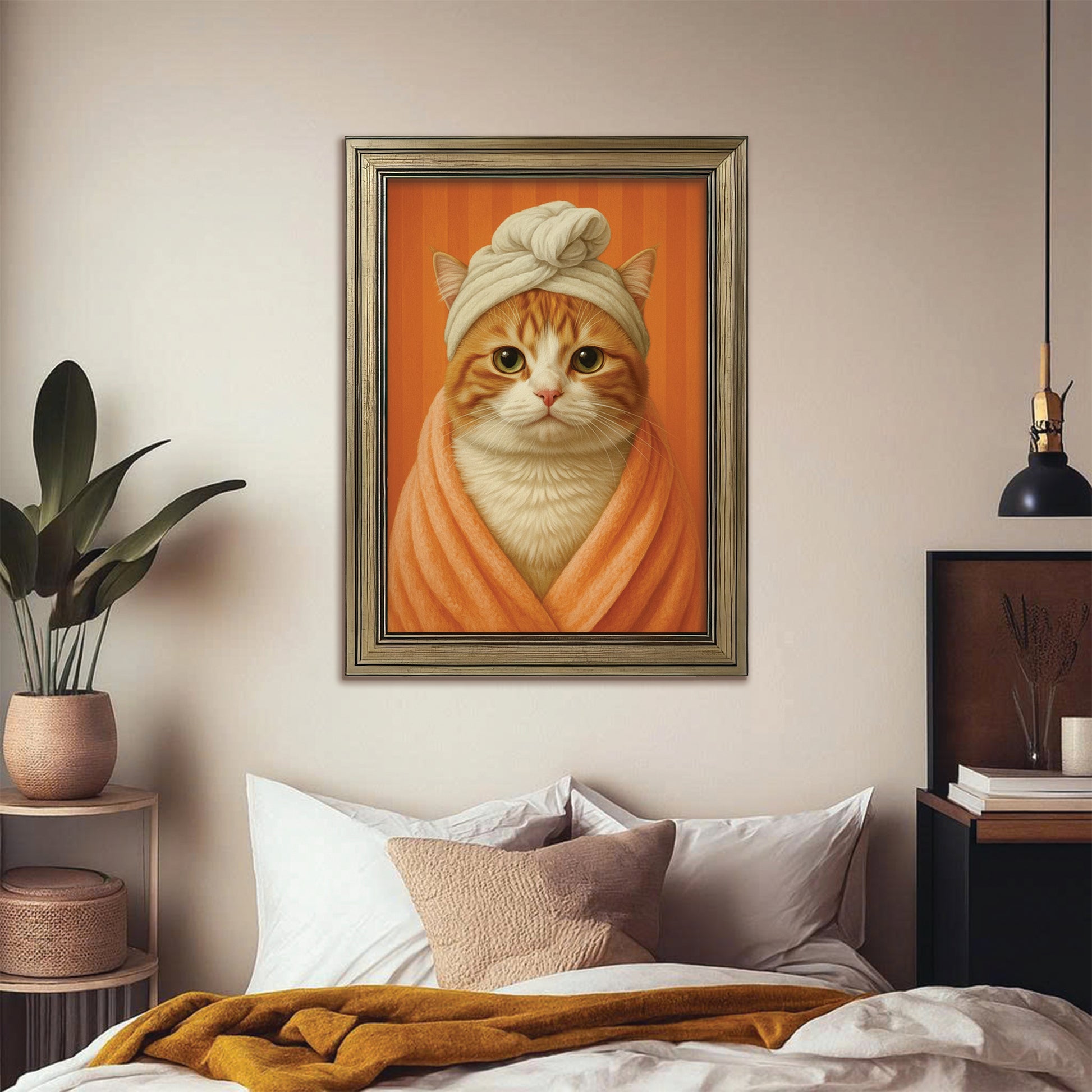 Custom Photo Cat Bathroom Style 17 Canvas Framed Wall Art Gift For Cat Lovers