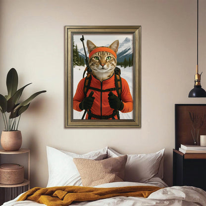 Custom Photo Biathlete Cross Country Skiing Cat Canvas Framed Wall Art Gift For Cat Lovers