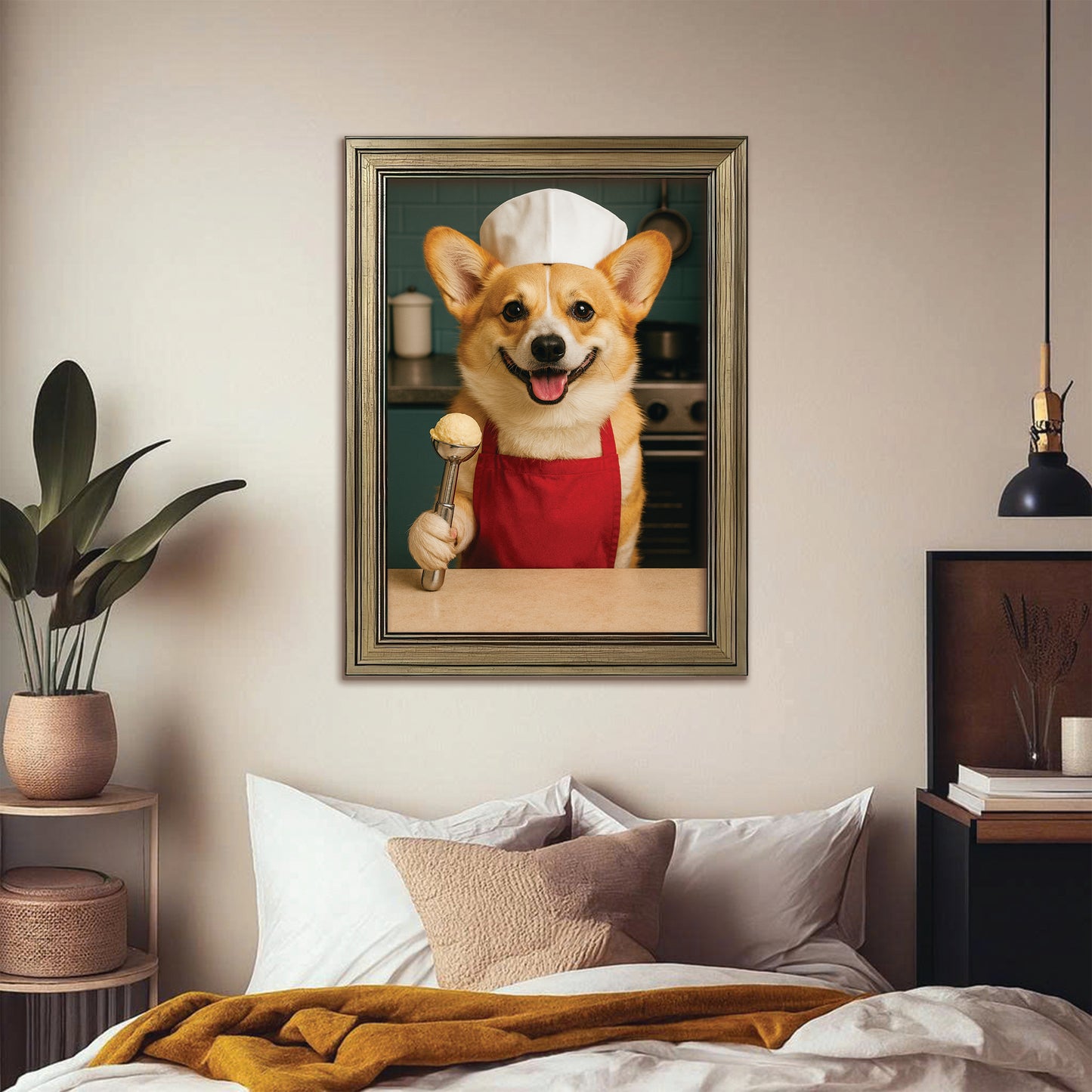 Custom Photo Dog Chef Canvas Framed Wall Art Gift For Dog Lovers