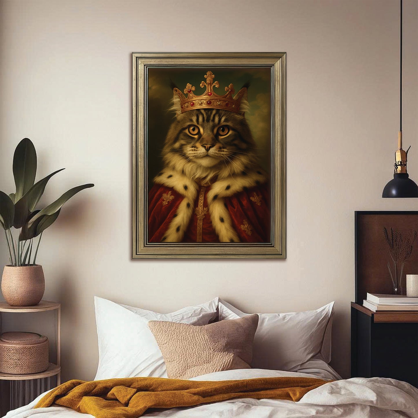 Custom Photo Cat Royal Canvas Framed Wall Art Pet King Portrait