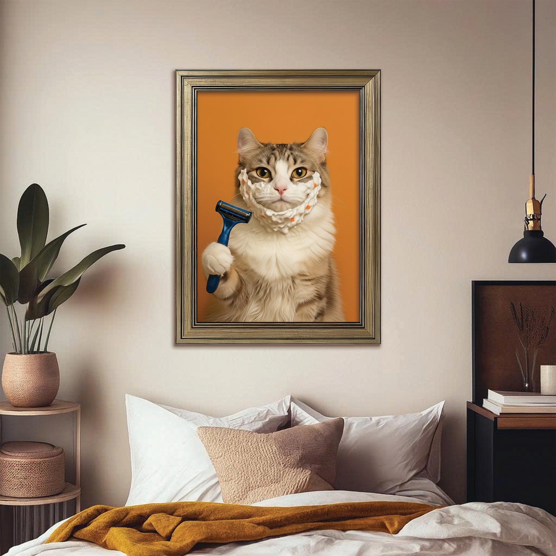 Custom Photo Cat Bathroom Style 36 Canvas Framed Wall Art Gift For Cat Lovers