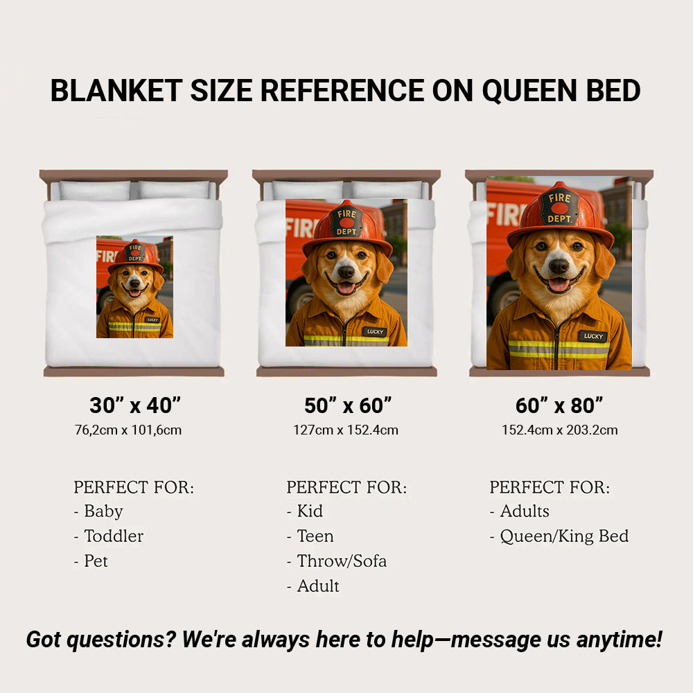 Custom Photo Fire Fighter Dog BlanketGift For Dog Lovers