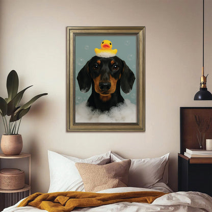 Custom Dog In Bathtub With Duck Toy Canvas Framed Wall Art