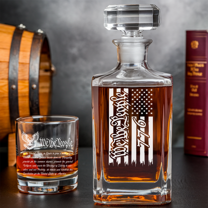 We The People America 250 Years Engraved Whiskey Decanter Set, Patriotic USA Bourbon Gift THUC99