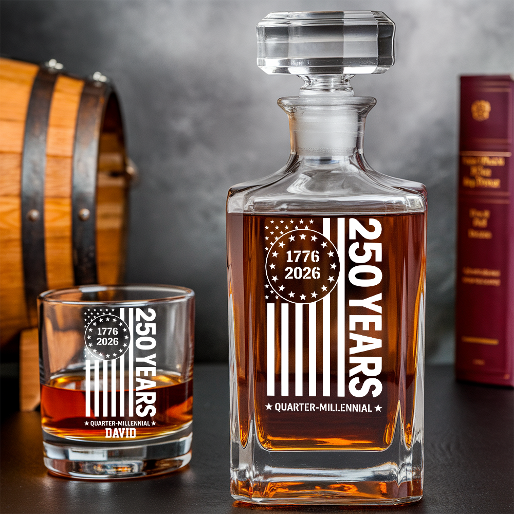 Personalized USA 250th Anniversary Whiskey Decanter Set 1776–2026 THUC99