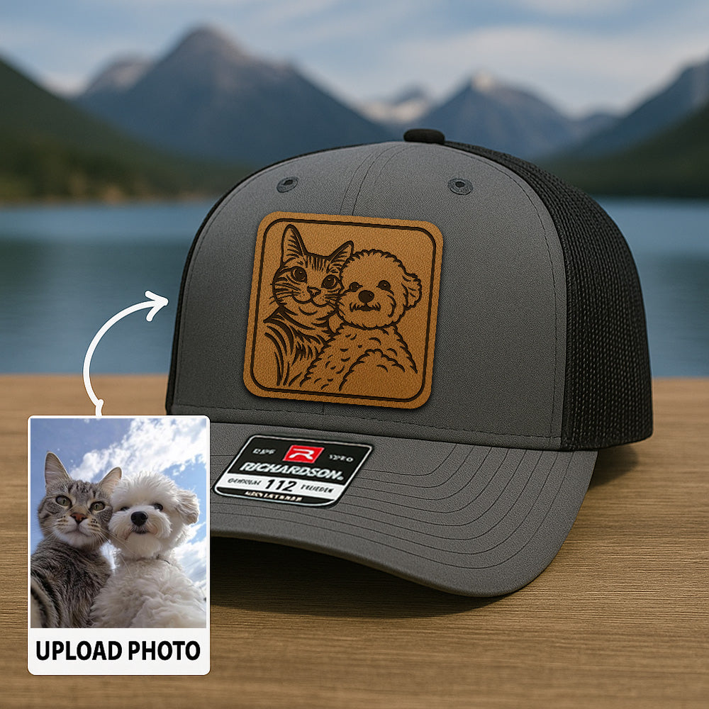Custom Pet Photo Trucker Hat – Personalized Pet Patch Leather Patch Hat – Dog Lovers Gift – Pet Memorial Gifts TNGANSP007