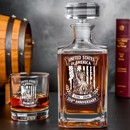Personalized USA 250th Anniversary Whiskey Decanter Set 1776–2026 THUC99