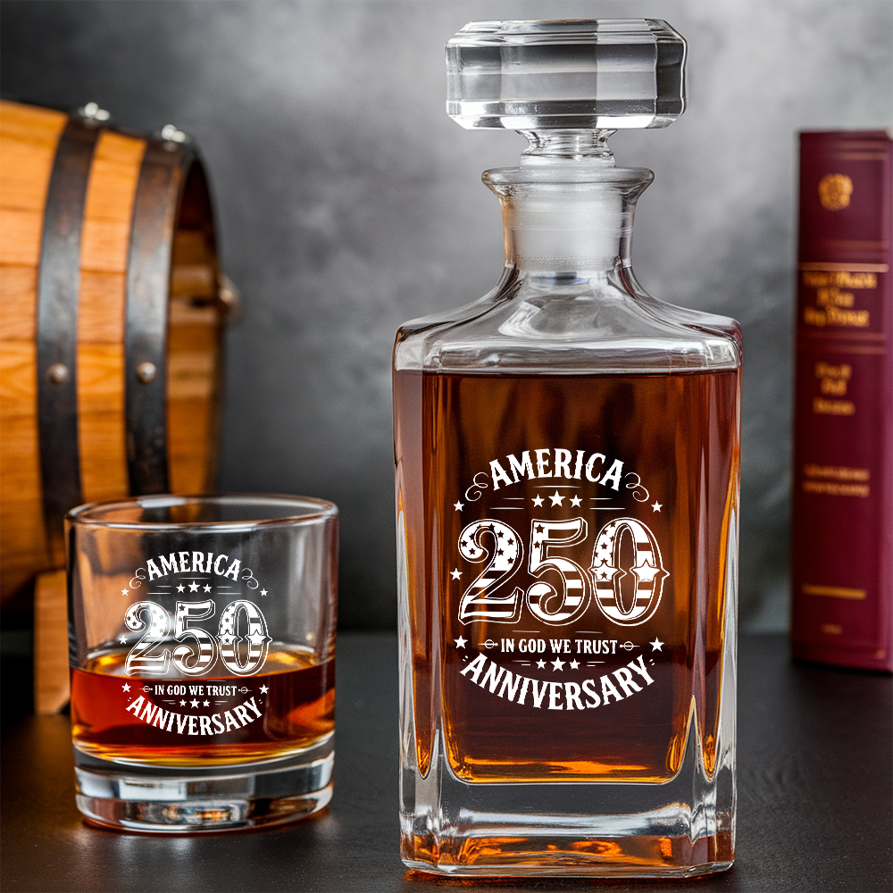 America 250 Years Anniversary Engraved Whiskey Decanter Set, Patriotic Bourbon Gift THUC99