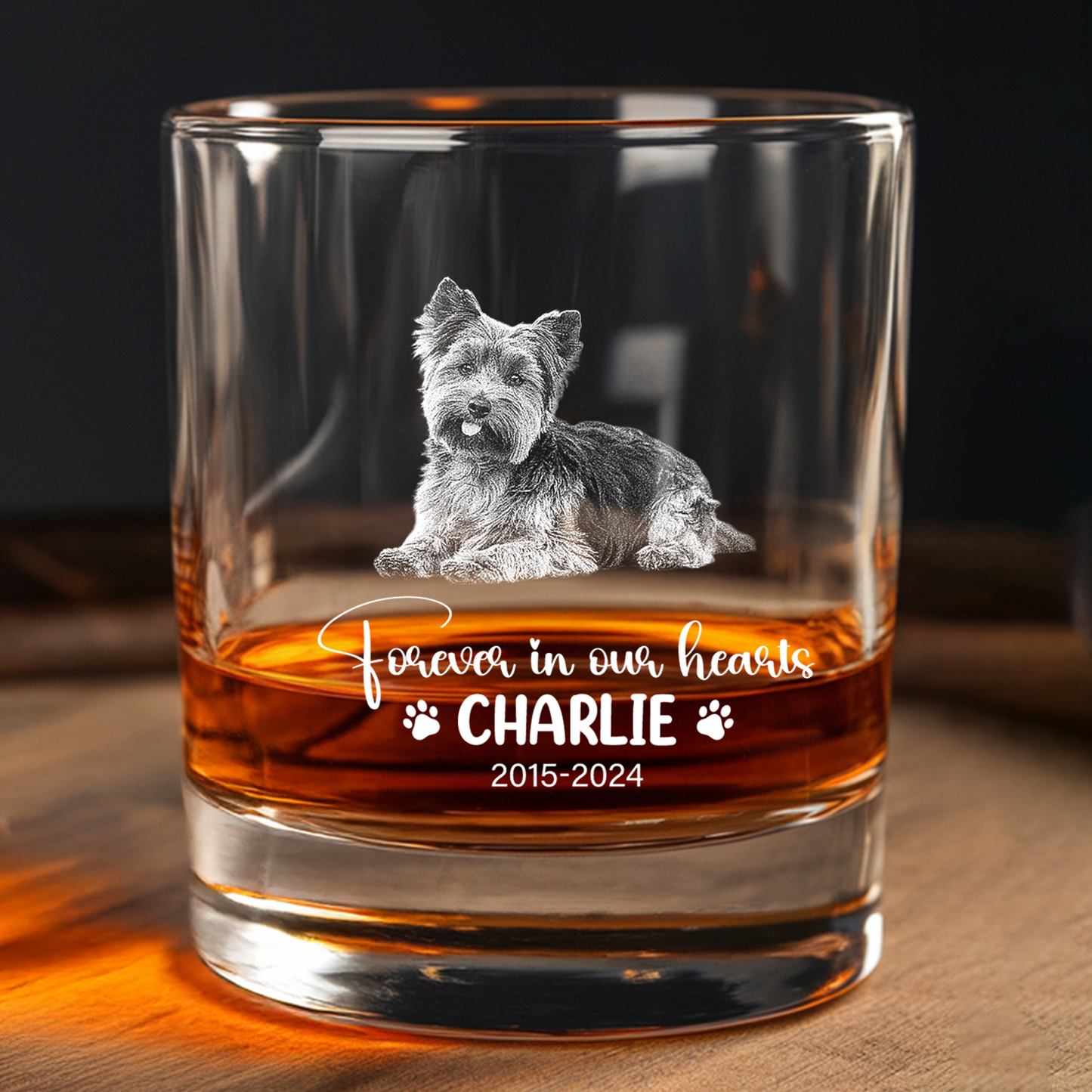 Custom Pet Memorial Photo Decanter With Whiskey Glass, Personalized Photo Dog Cat Memorial Glass, Pet Loss Gift TND075