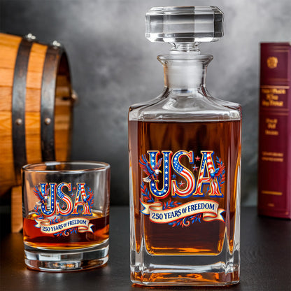 250 Years America Whiskey Decanter Set 1776-2026 Patriotic American Gift for Dad, Veteran, Independence Day THUC99
