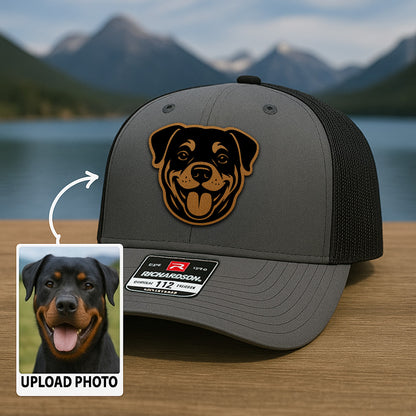 Custom Pet Photo Trucker Hat – Personalized Leather Patch Hat – Dog Portrait Gift – Custom Pet Face Hat P99A19