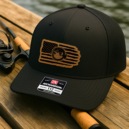 Personalized Fishing American Flag Hat – Custom Trucker Hat With Leather Patch Gift For Fishman THUC99MF03