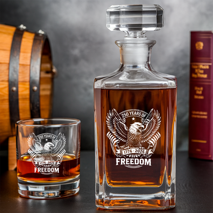 Eagle Freedom Engraved Whiskey Decanter Set, Patriotic Bald Eagle Bourbon Gift THUC99