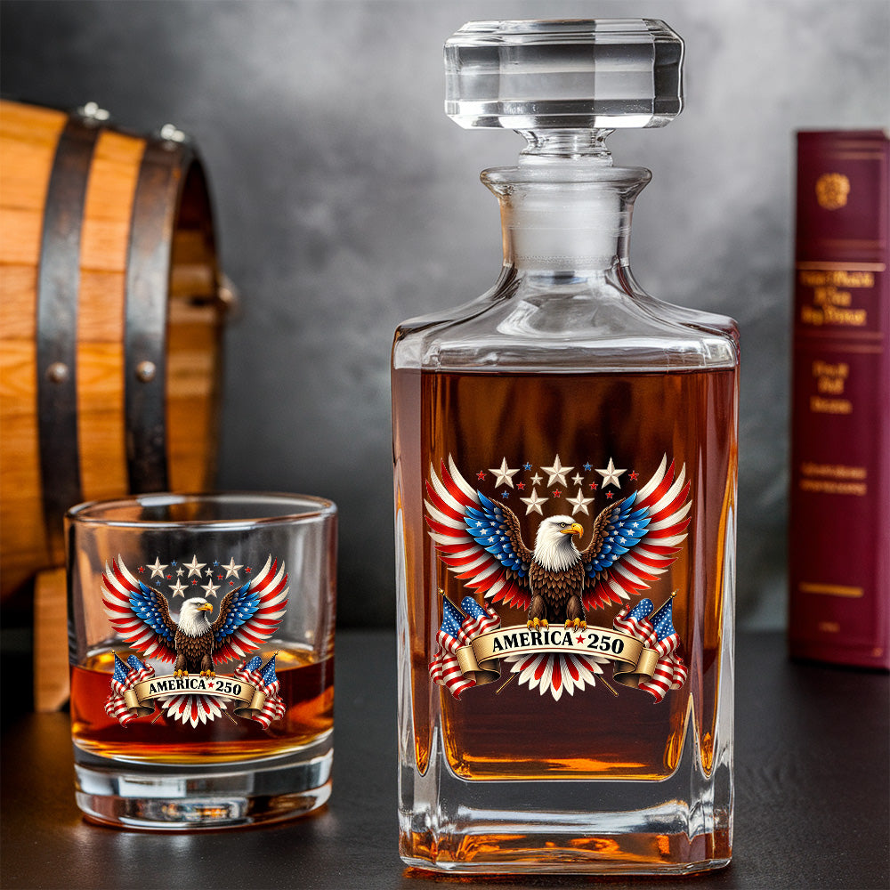 Personalized 250 Years USA Whiskey Decanter Set, Patriotic Gift THUC99