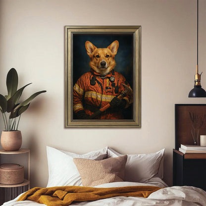Custom Dog Photo Firefighter Canvas Framed Wall Art _ Gift For Dog Lovers
