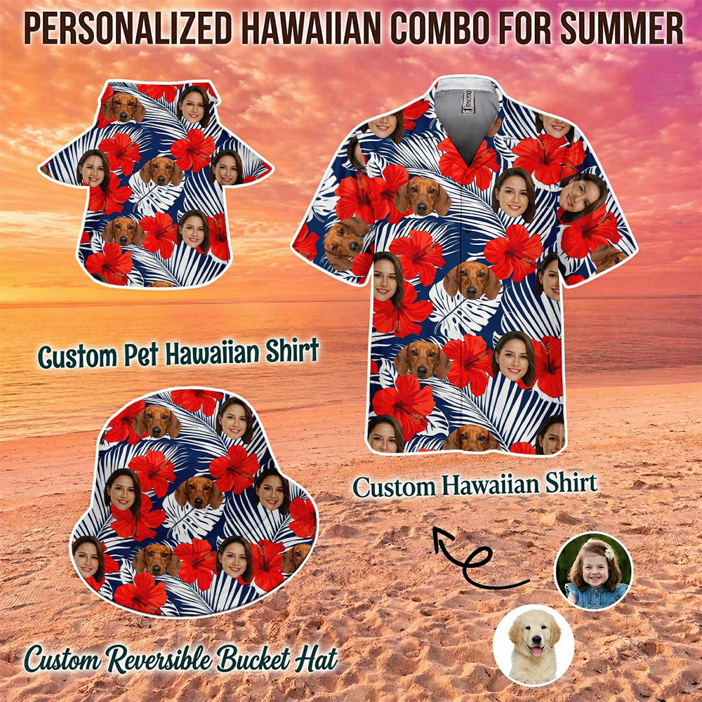 Custom Photo Dog Hawaiian Shirt, Tropical Pet Lover Shirt, Family Matching Vacation Outfit THUC99