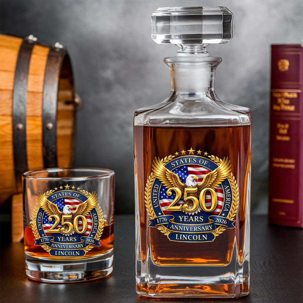Custom Name 250 Years USA Whiskey Decanter Set, Patriotic Gift THUC99