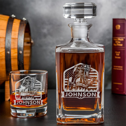 Personalized Firefighter Wife Decanter Set – Custom Name Whiskey Gift for Firefighter Family